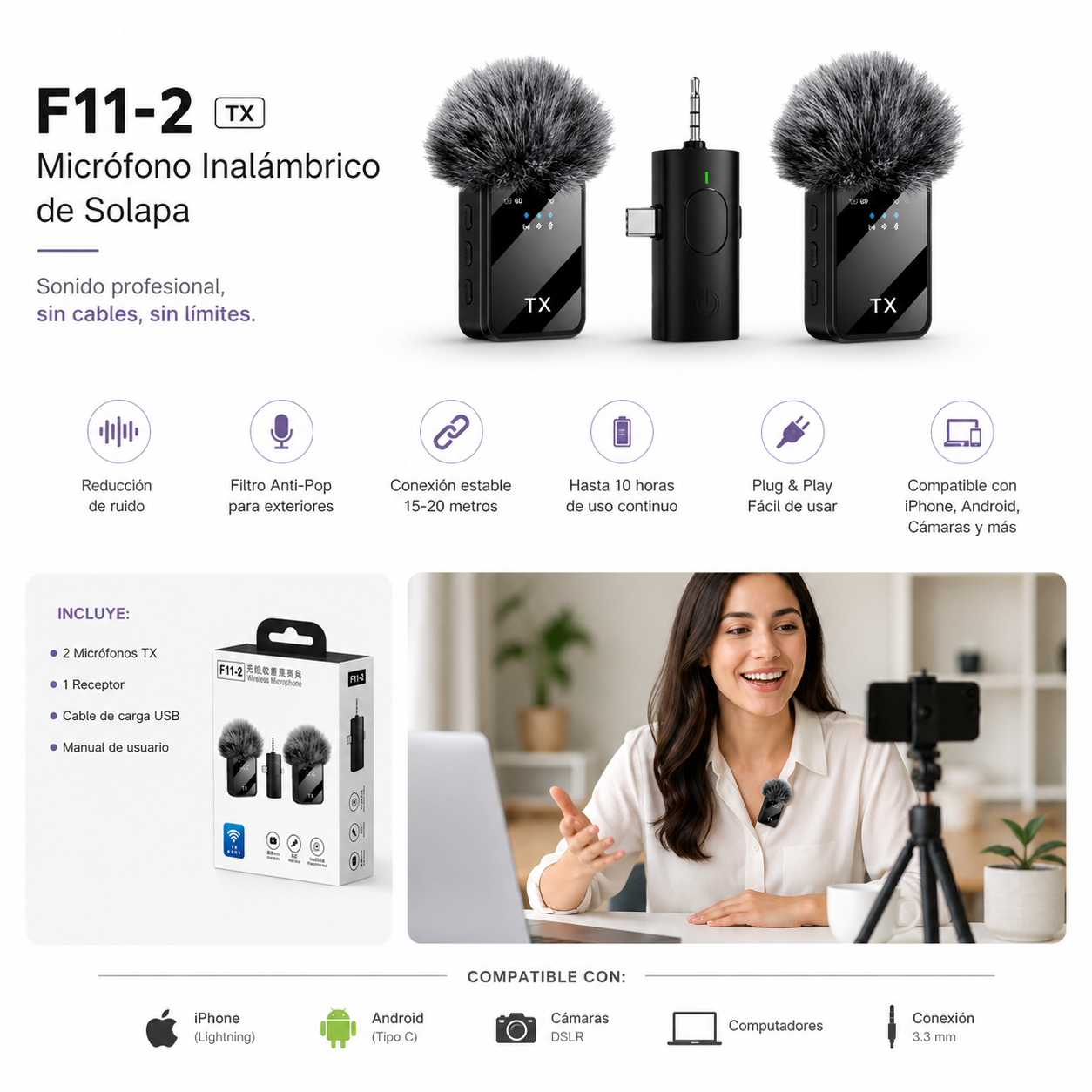 Micrófono Inalámbrico de Solapa F11-2